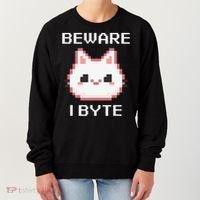 8-Bit Cute Vampire Cat Pixel Funny Video Game Beware I Byte Women's Sweatshirt thumb 0