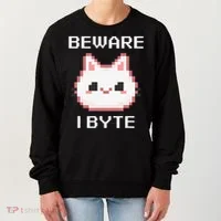 8-Bit Cute Vampire Cat Pixel Funny Video Game Beware I Byte Women's Sweatshirt thumb 0