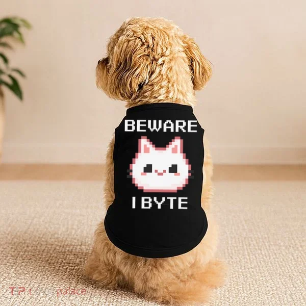 8-Bit Cute Vampire Cat Pixel Funny Video Game Beware I Byte Doggie Tank