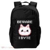 8-Bit Cute Vampire Cat Pixel Funny Video Game Beware I Byte Backpack thumb 0