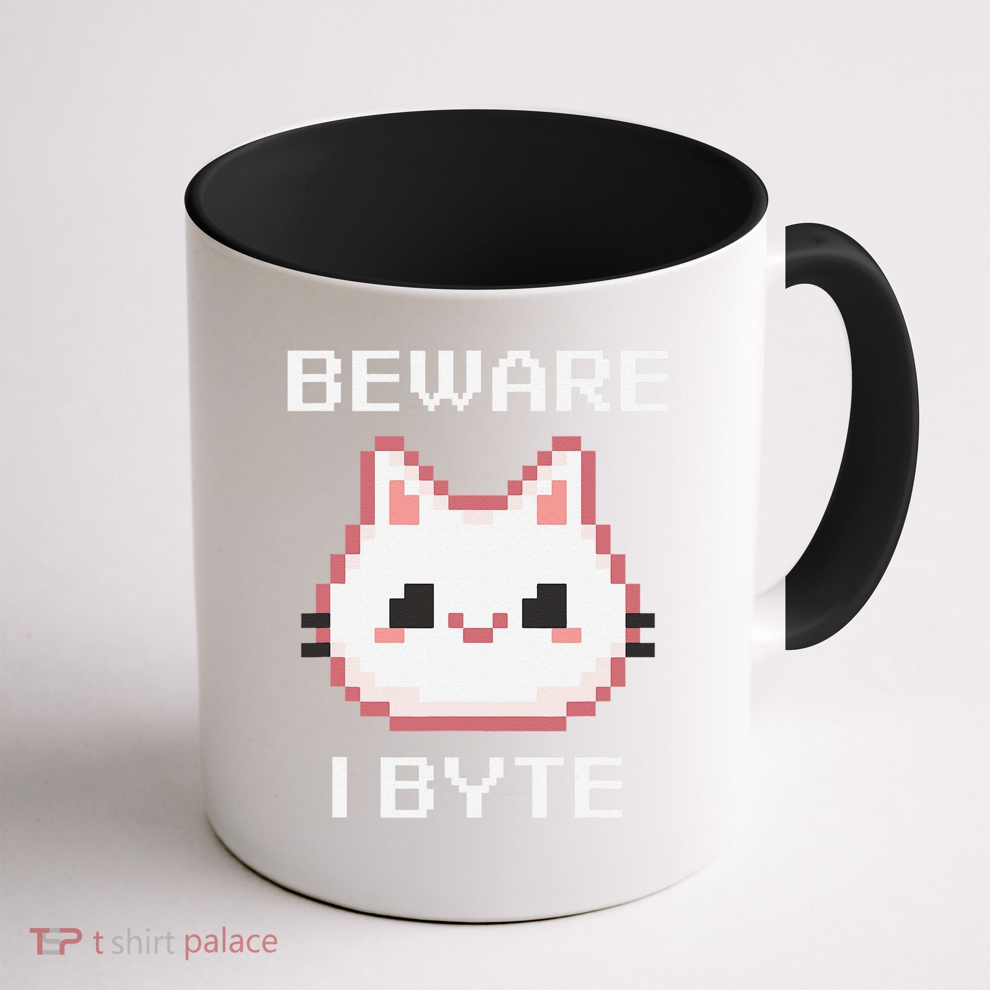8-Bit Cute Vampire Cat Pixel Funny Video Game Beware I Byte Coffee Mug