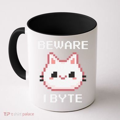 8-Bit Cute Vampire Cat Pixel Funny Video Game Beware I Byte Coffee Mug