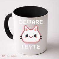 8-Bit Cute Vampire Cat Pixel Funny Video Game Beware I Byte Coffee Mug thumb 0