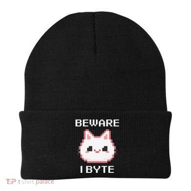 8-Bit Cute Vampire Cat Pixel Funny Video Game Beware I Byte Beanie