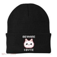 8-Bit Cute Vampire Cat Pixel Funny Video Game Beware I Byte Beanie thumb 0