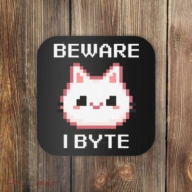 8-Bit Cute Vampire Cat Pixel Funny Video Game Beware I Byte Coaster