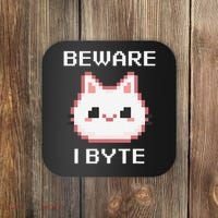 8-Bit Cute Vampire Cat Pixel Funny Video Game Beware I Byte Coaster thumb 0