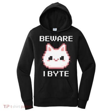 8-Bit Cute Vampire Cat Pixel Funny Video Game Beware I Byte Women's Hoodie