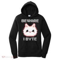 8-Bit Cute Vampire Cat Pixel Funny Video Game Beware I Byte Women's Hoodie thumb 0
