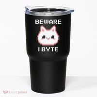8-Bit Cute Vampire Cat Pixel Funny Video Game Beware I Byte Tumbler thumb 0