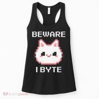 8-Bit Cute Vampire Cat Pixel Funny Video Game Beware I Byte Women's Tank Top thumb 0