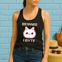 8-Bit Cute Vampire Cat Pixel Funny Video Game Beware I Byte Women's Tank Top thumb 2