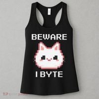 8-Bit Cute Vampire Cat Pixel Funny Video Game Beware I Byte Women's Tank Top thumb 3