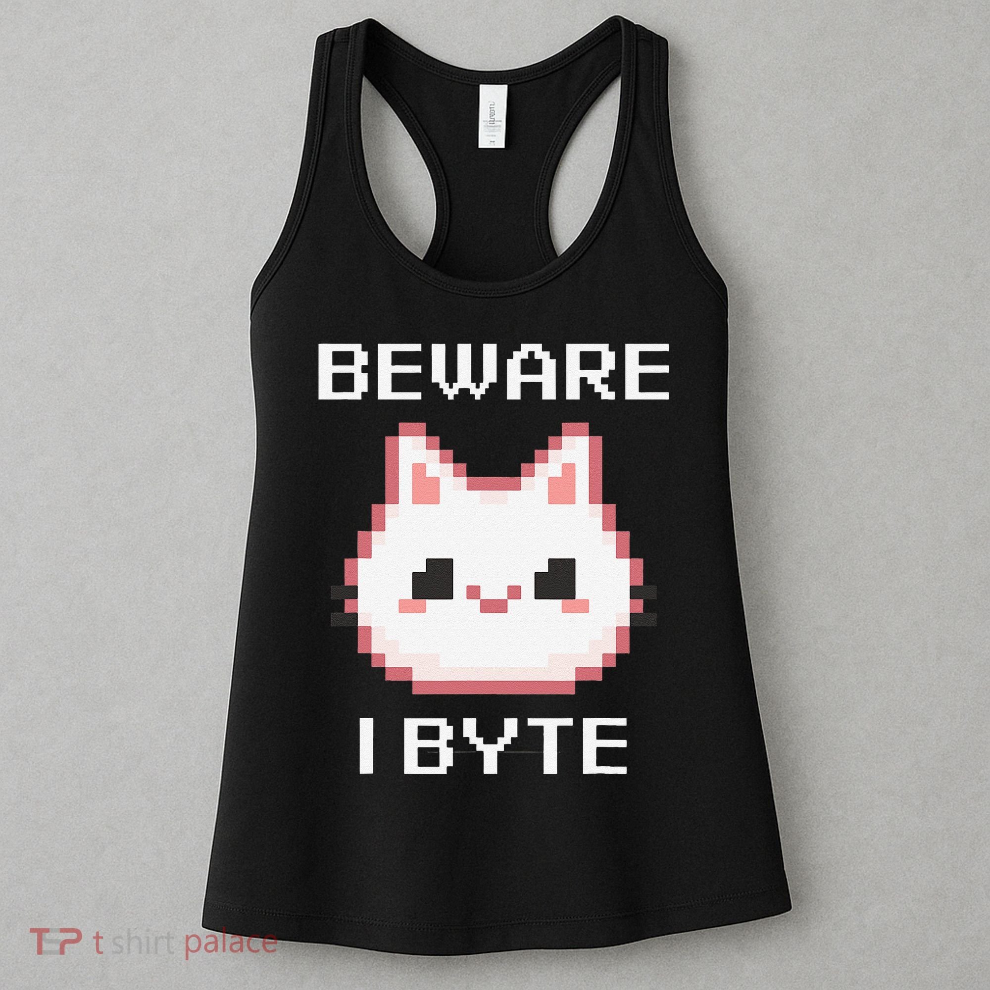 8-Bit Cute Vampire Cat Pixel Funny Video Game Beware I Byte Women's Tank Top