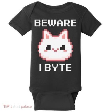 8-Bit Cute Vampire Cat Pixel Funny Video Game Beware I Byte Baby Bodysuit