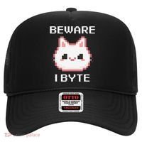 8-Bit Cute Vampire Cat Pixel Funny Video Game Beware I Byte Hat thumb 0