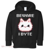 8-Bit Cute Vampire Cat Pixel Funny Video Game Beware I Byte Toddler Hoodie thumb 0