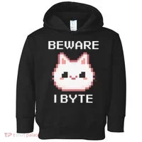 8-Bit Cute Vampire Cat Pixel Funny Video Game Beware I Byte Toddler Hoodie thumb 0
