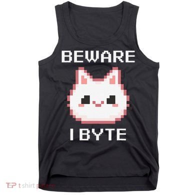 8-Bit Cute Vampire Cat Pixel Funny Video Game Beware I Byte Tank Top