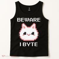 8-Bit Cute Vampire Cat Pixel Funny Video Game Beware I Byte Tank Top thumb 2