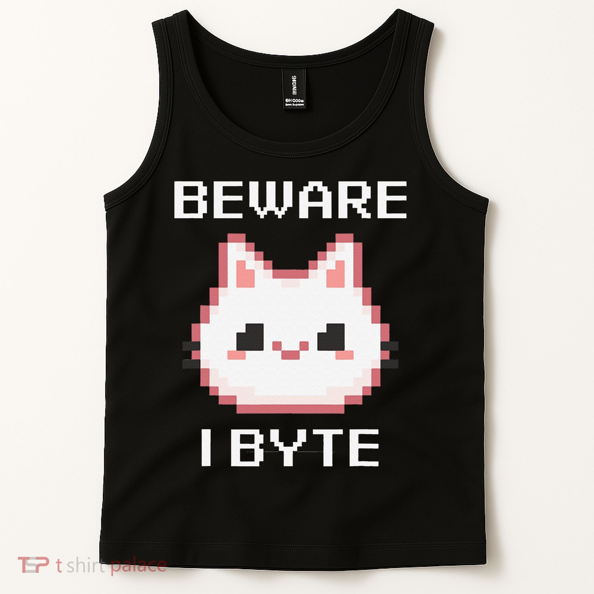 8-Bit Cute Vampire Cat Pixel Funny Video Game Beware I Byte Tank Top
