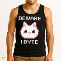 8-Bit Cute Vampire Cat Pixel Funny Video Game Beware I Byte Tank Top thumb 3
