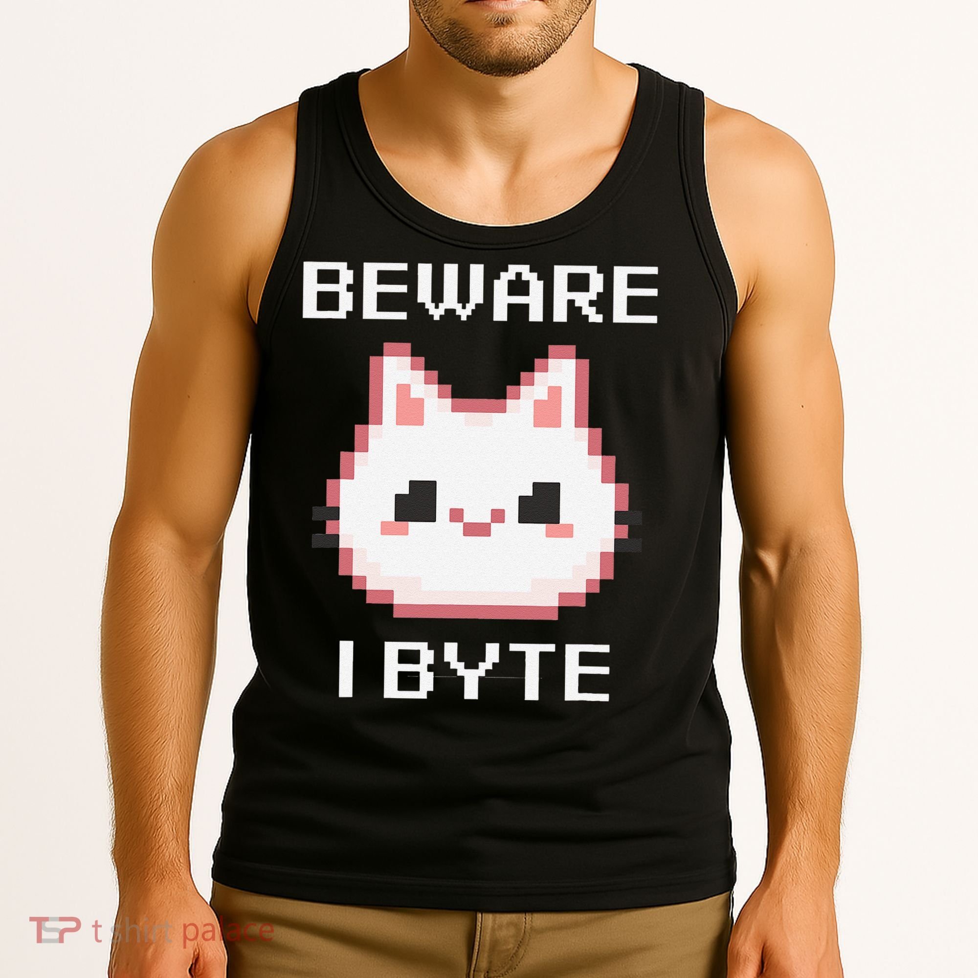 8-Bit Cute Vampire Cat Pixel Funny Video Game Beware I Byte Tank Top