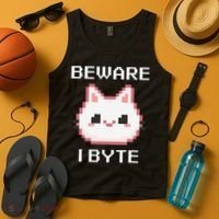 8-Bit Cute Vampire Cat Pixel Funny Video Game Beware I Byte Tank Top thumb 4
