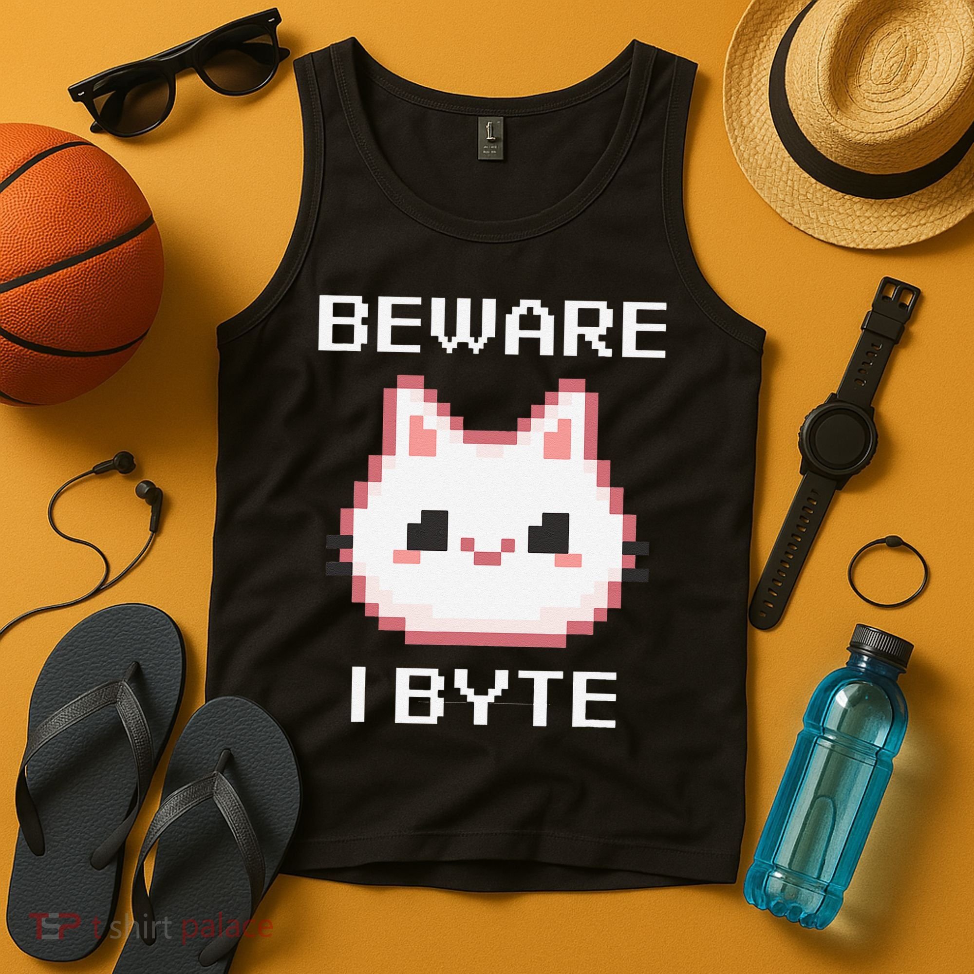 8-Bit Cute Vampire Cat Pixel Funny Video Game Beware I Byte Tank Top