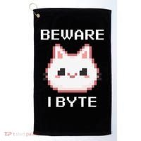 8-Bit Cute Vampire Cat Pixel Funny Video Game Beware I Byte Golf Towel thumb 0