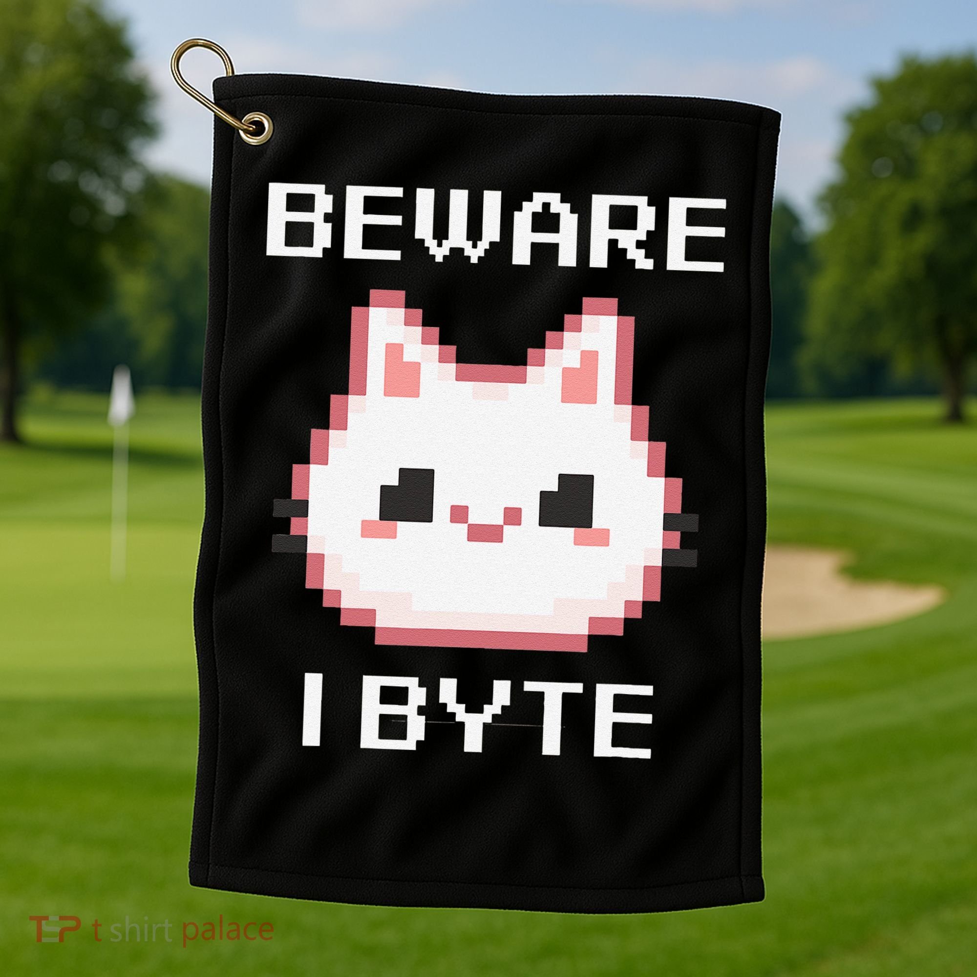 8-Bit Cute Vampire Cat Pixel Funny Video Game Beware I Byte Golf Towel
