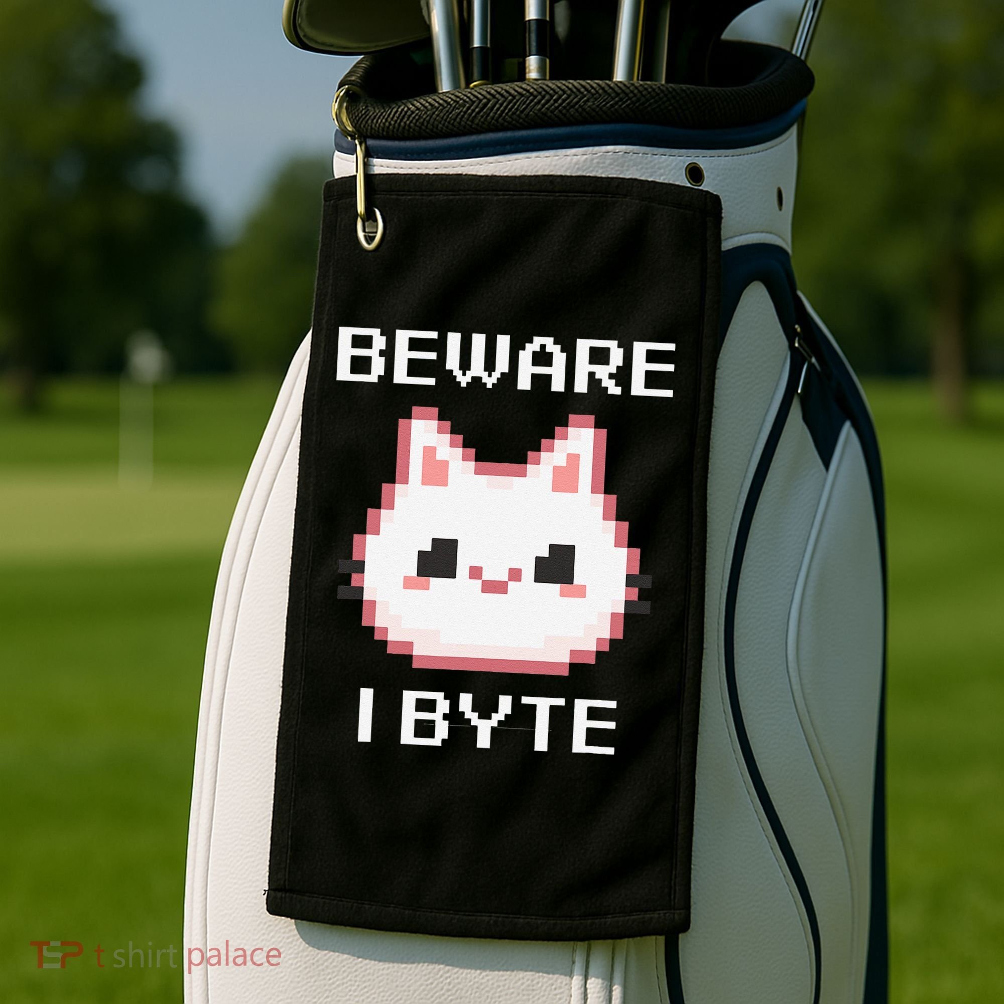 8-Bit Cute Vampire Cat Pixel Funny Video Game Beware I Byte Golf Towel