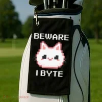 8-Bit Cute Vampire Cat Pixel Funny Video Game Beware I Byte Golf Towel thumb 2