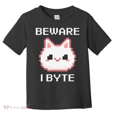 8-Bit Cute Vampire Cat Pixel Funny Video Game Beware I Byte Toddler T-Shirt