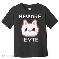8-Bit Cute Vampire Cat Pixel Funny Video Game Beware I Byte Toddler T-Shirt thumb 0