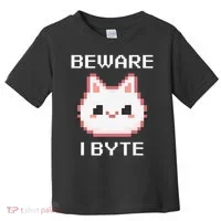 8-Bit Cute Vampire Cat Pixel Funny Video Game Beware I Byte Toddler T-Shirt thumb 0