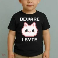 8-Bit Cute Vampire Cat Pixel Funny Video Game Beware I Byte Toddler T-Shirt thumb 2