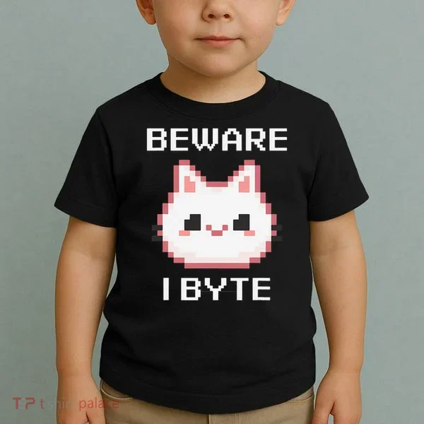 8-Bit Cute Vampire Cat Pixel Funny Video Game Beware I Byte Toddler T-Shirt