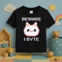 8-Bit Cute Vampire Cat Pixel Funny Video Game Beware I Byte Toddler T-Shirt thumb 3