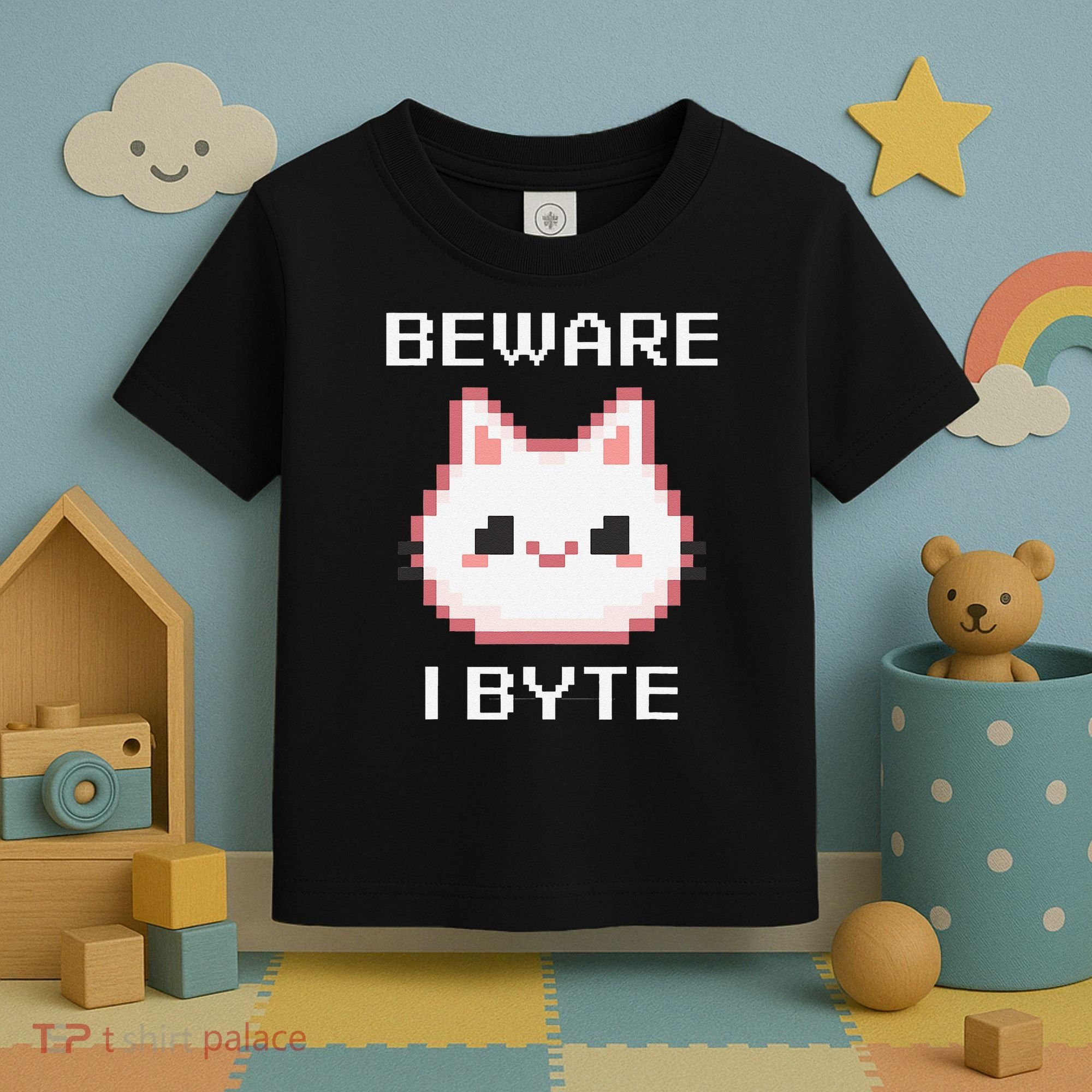 8-Bit Cute Vampire Cat Pixel Funny Video Game Beware I Byte Toddler T-Shirt