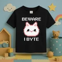 8-Bit Cute Vampire Cat Pixel Funny Video Game Beware I Byte Toddler T-Shirt thumb 3