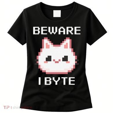 8-Bit Cute Vampire Cat Pixel Funny Video Game Beware I Byte Women's T-Shirt