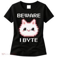 8-Bit Cute Vampire Cat Pixel Funny Video Game Beware I Byte Women's T-Shirt thumb 0