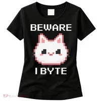 8-Bit Cute Vampire Cat Pixel Funny Video Game Beware I Byte Women's T-Shirt thumb 0