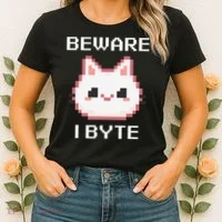 8-Bit Cute Vampire Cat Pixel Funny Video Game Beware I Byte Women's T-Shirt thumb 2