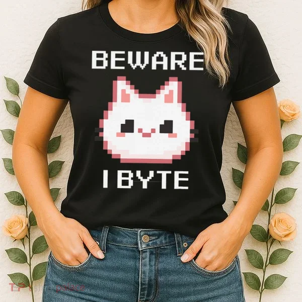8-Bit Cute Vampire Cat Pixel Funny Video Game Beware I Byte Women's T-Shirt