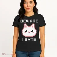 8-Bit Cute Vampire Cat Pixel Funny Video Game Beware I Byte Women's T-Shirt thumb 4