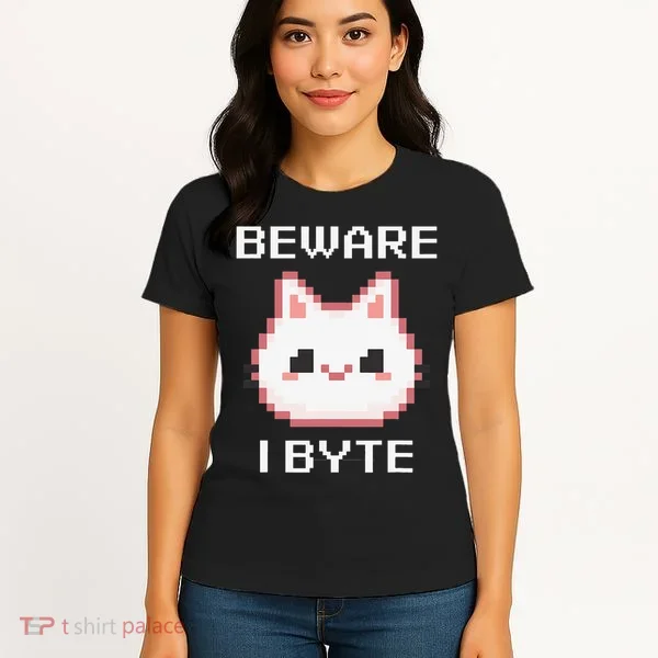 8-Bit Cute Vampire Cat Pixel Funny Video Game Beware I Byte Women's T-Shirt