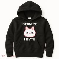 8-Bit Cute Vampire Cat Pixel Funny Video Game Beware I Byte Kids Hoodie thumb 0