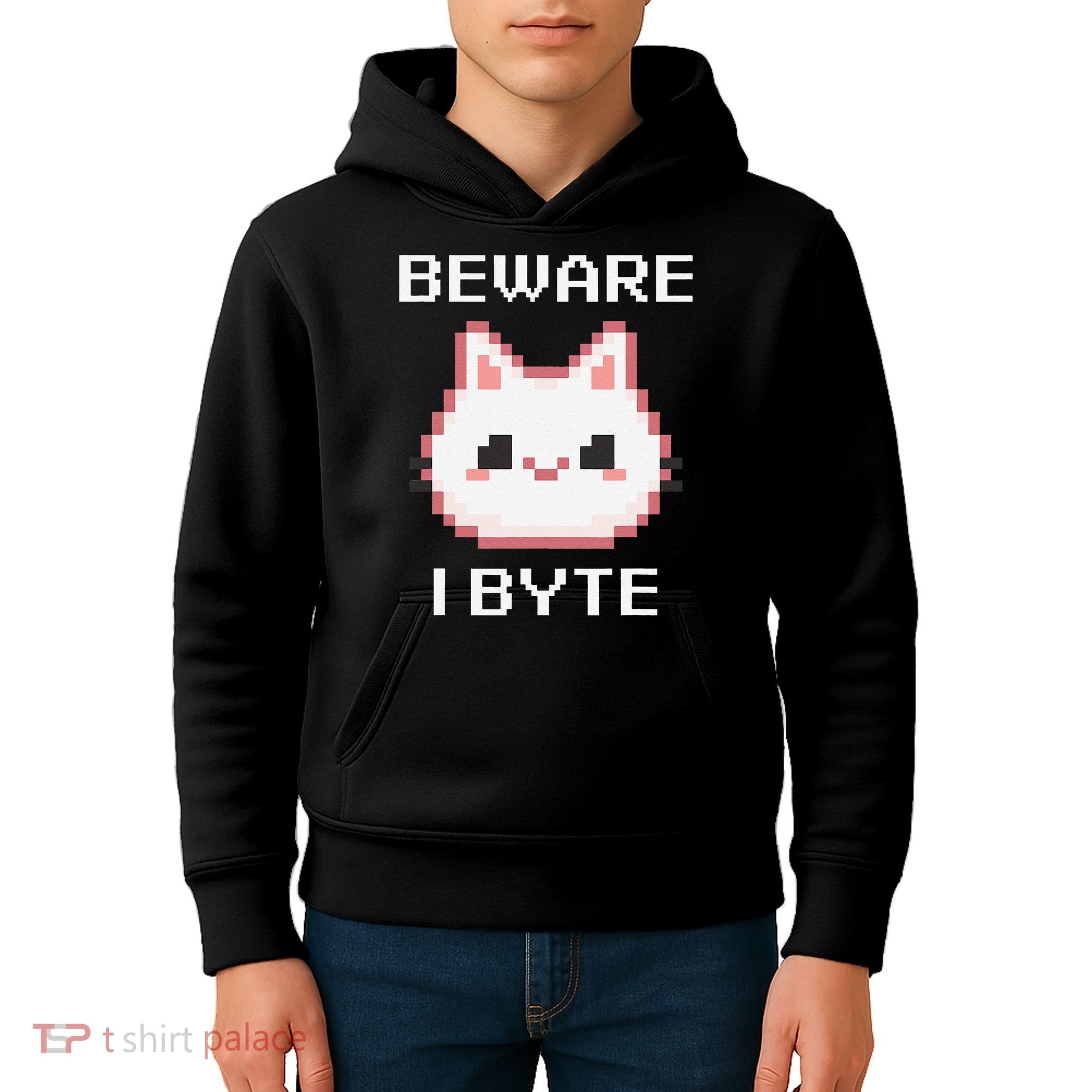 8-Bit Cute Vampire Cat Pixel Funny Video Game Beware I Byte Kids Hoodie